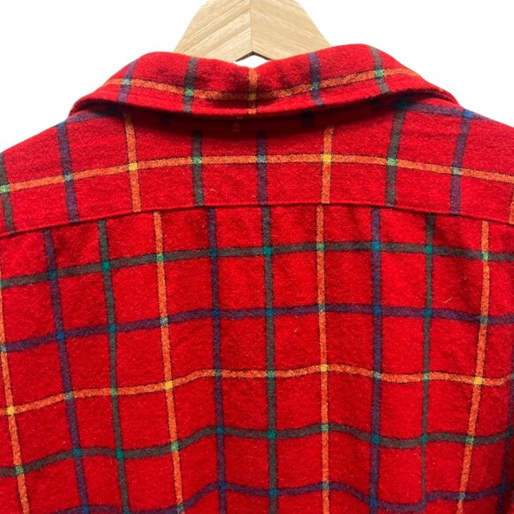 Pendleton Vintage 70's Lobo Red Wool Plaid Board Shirt with Elbow Patches - Picture 7 of 10